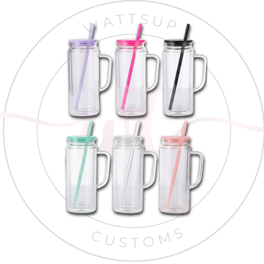 20oz Acrylic Snow Globe With Handle Colored Lid/Straw Combo - Wattsupcustoms