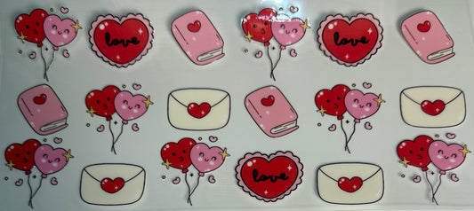 Valentine books, balloons, envelopes