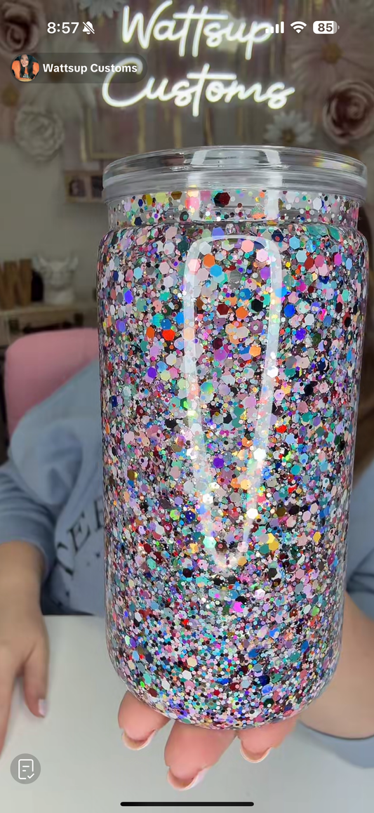 16oz Acrylic Slow Flow Glitter Litter Glow Snow Globe - Wattsupcustoms