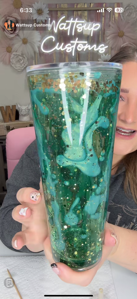 24oz Acrylic Dual Drip Teal and gold - Wattsupcustoms